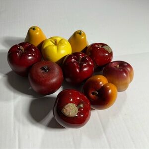 Vintage High End Artificial Fruit Decor Glass & Wood Apples Pears Peaches 10 pc